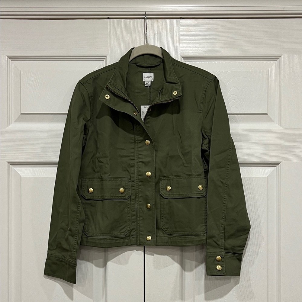 J Crew Factory Twill Utility Jacket Womens Green Size Small Petite SP - Picture 1 of 9
